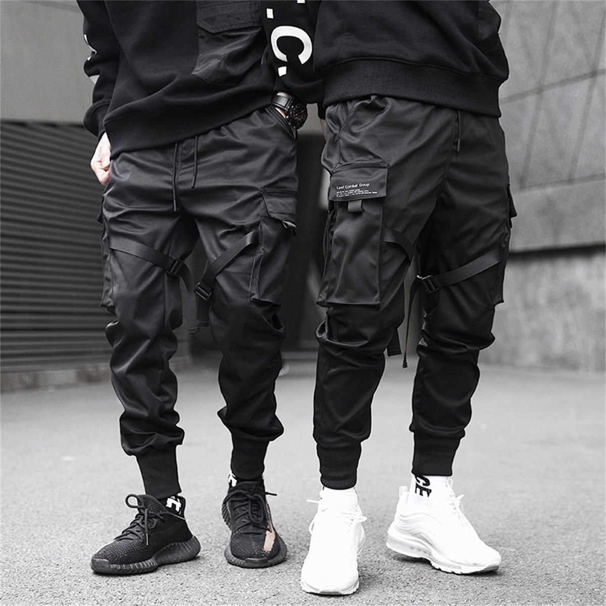 Streetwear Brand Marketing - Preto hip hop calças de carga