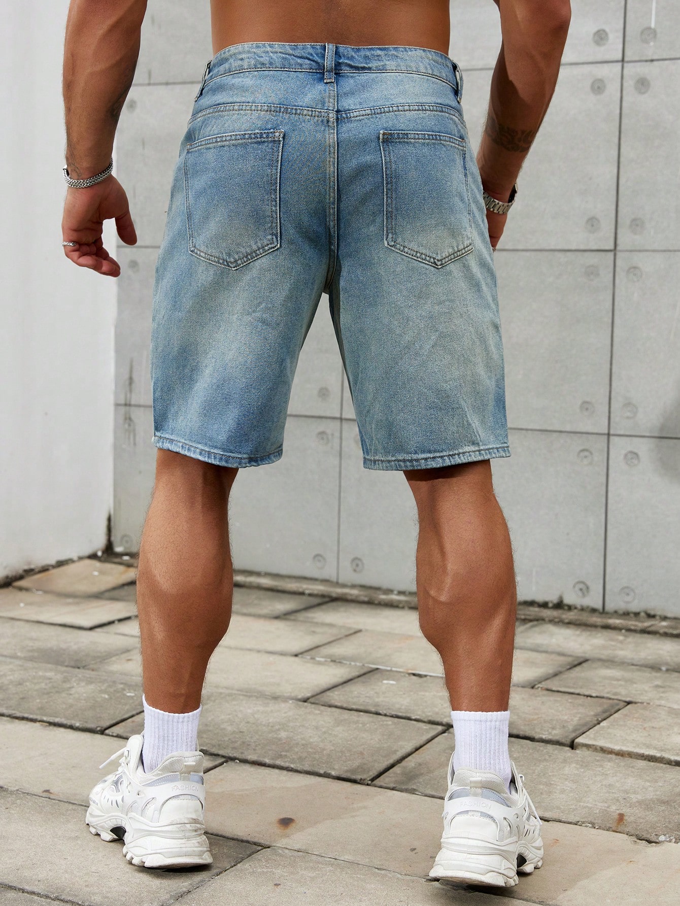 Jeans curto de algodão rasgado - Streetwear Brand Marketing avaliação e preço