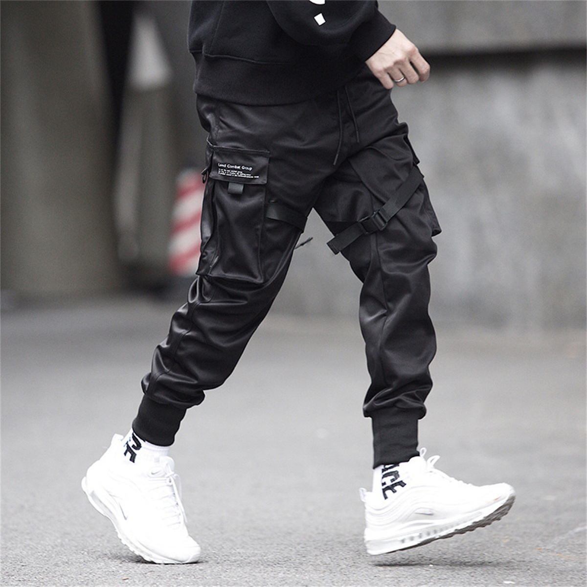 Preto hip hop calças de carga  - Streetwear Brand Marketing avaliação e preço