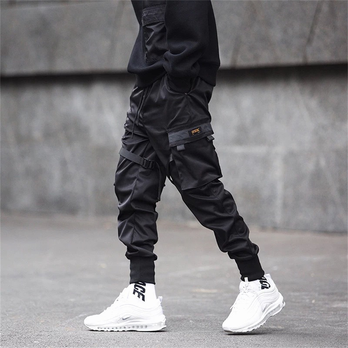 Preto hip hop calças de carga  - Streetwear Brand Marketing avaliação e preço